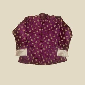 Vintage Purple Gold Brocade Chinese Satin Jacket Frog Closure